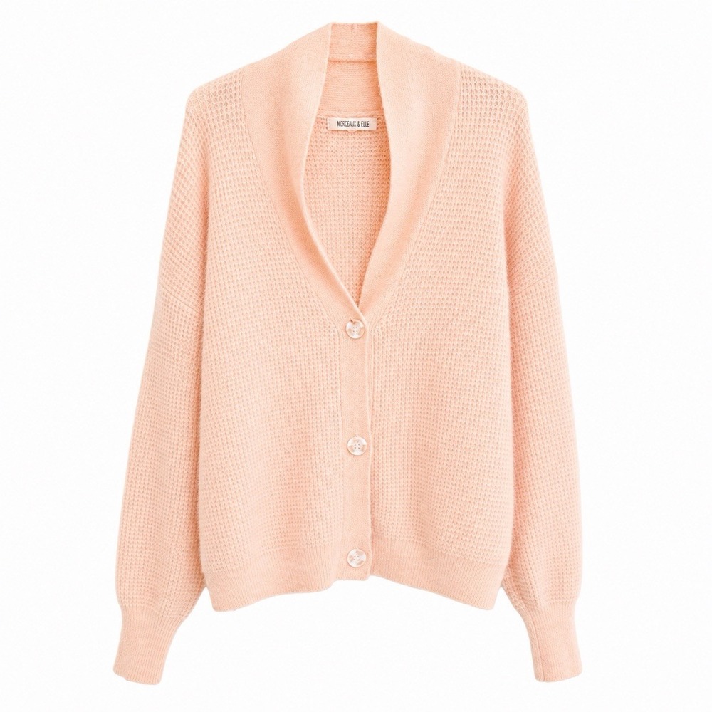 Margeaux & Ellie Oversized Pink Waffle Knit Button Down Grannycore Cardigan S